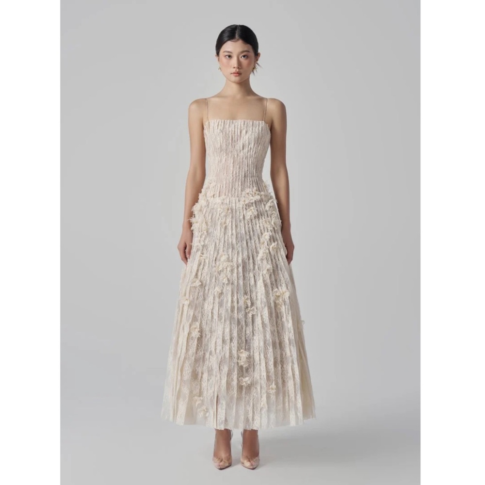 Strapless Ivory Lace Midi Dress